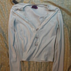 white Lace Trim Top with rosettes